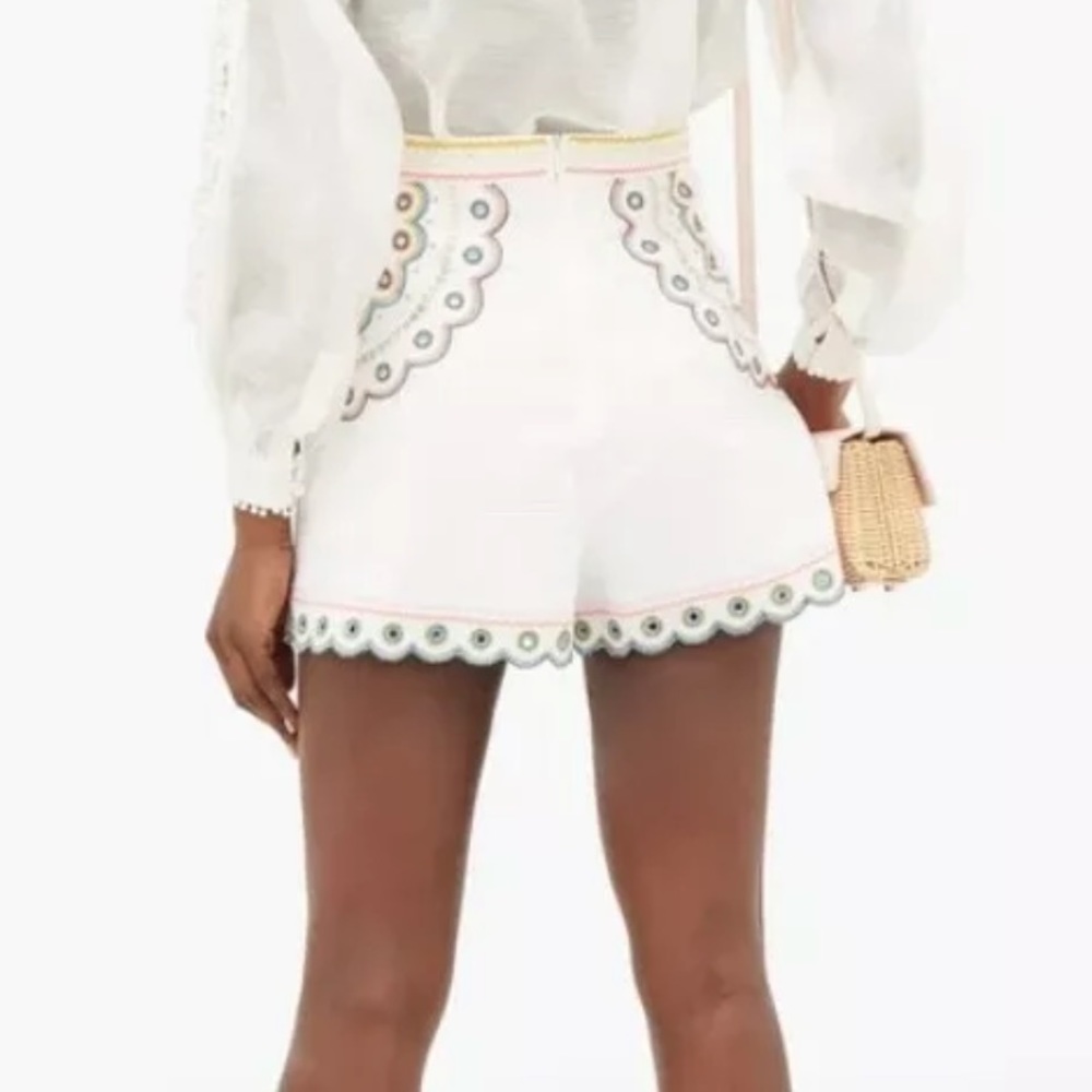 Zimmermann Peggy embroidered mini shorts NWT